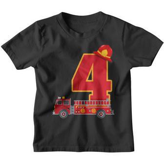 4 Year Old Its My 4Th Birthday Boy Fire Truck Fireman Youth T-shirt - Thegiftio UK