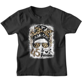 45 Years Old Fabulous Messy Bun Afro Leopard 45Th Birthday Youth T-shirt - Thegiftio UK