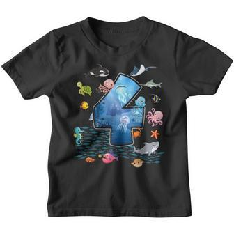 4Th Birthday Aquarium Sea Aquatic Animals Lover Boys Girls Youth T-shirt | Mazezy