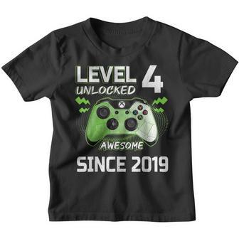 4Th Birthday Boy Level 4 Unlocked Awesome Since 2019 Gifts V2 Youth T-shirt - Thegiftio UK
