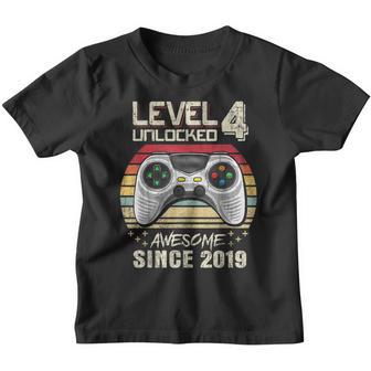 4Th Birthday Boy Level 4 Unlocked Awesome Since 2019 Gifts Youth T-shirt - Thegiftio UK