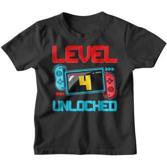 4Th Birthday Boy Level 4 Unlocked Video Gamer Birthday Youth T-shirt - Thegiftio UK