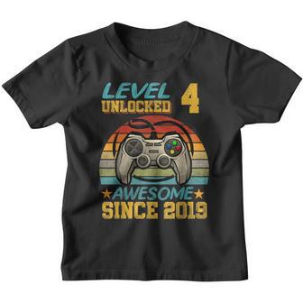 4Th Birthday Gift Level 4 Unlocked Awesome 2019 Video Game V2 Youth T-shirt - Thegiftio UK