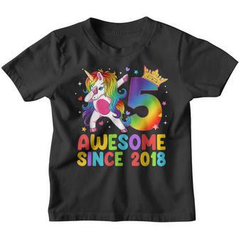 5 Year Old Dabbing Unicorn Awesome Since 2018 5Th Birthday Youth T-shirt - Thegiftio UK