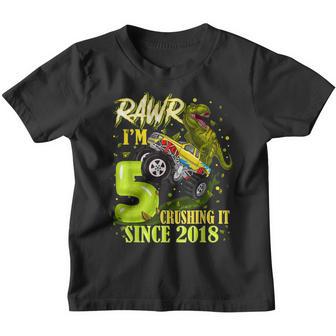 5 Year Old Dinosaur Trex Monster Truck 5Th Birthday Boy Kids Youth T-shirt - Thegiftio UK