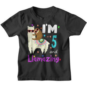 5 Years Old 5Th Birthday Llama Birthday Girl Gift V16 Youth T-shirt - Thegiftio UK