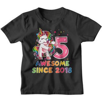 5 Years Old Unicorn Flossing 5Th Birthday Girl Unicorn Party V7 Youth T-shirt - Thegiftio UK