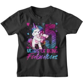 5Th Birthday 5 Year Old Girl Flossing Unicorn Party Youth T-shirt - Thegiftio UK