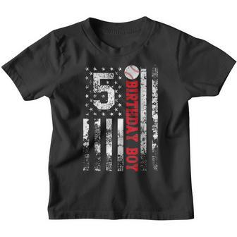5Th Birthday American Flag Baseball Boy 5 Year Old Youth T-shirt - Thegiftio UK