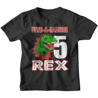 5Th Birthday Boy Dinosaur 5 Years Old Gift Four A Saurus Rex Youth T-shirt | Mazezy