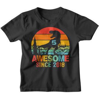 5Th Birthday Dinosaur 5 Year Old Gift Boy Awesome Since 2018 Youth T-shirt - Thegiftio UK