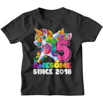 5Th Birthday Gifts Girls Awesome Since 2018 Dabbing Unicorn Youth T-shirt - Thegiftio UK