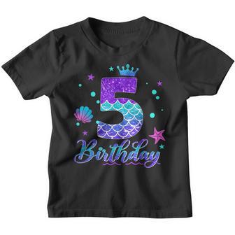 5Th Birthday Girl Mermaid For 5 Years Old Party Youth T-shirt - Thegiftio UK