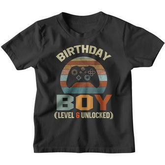 6Th Birthday Boy 6 Years Old Level 6 Unlocked Video Gamer Youth T-shirt | Mazezy
