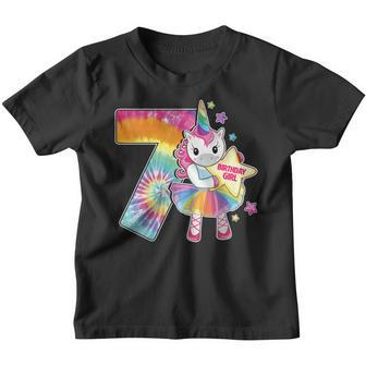 7Th Birthday Unicorn Shirt Gift For Girls Age 7 Tie Dye Tee Youth T-shirt | Mazezy