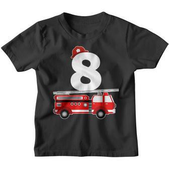 8 Year Old Its My 8Th Birthday Boy Fire Truck Fireman Youth T-shirt - Thegiftio UK