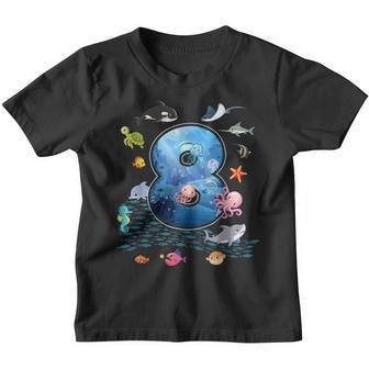 8Th Birthday Aquarium Sea Aquatic Animals Lover Boys Girls Youth T-shirt | Mazezy