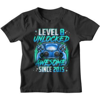 8Th Birthday Boy Level 8 Unlocked Awesome 2015 Video Gamer Youth T-shirt - Thegiftio UK
