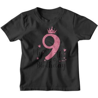 9 Year Old 9Th Birthday Pink Girls Princess Gold Crown Youth T-shirt - Thegiftio UK