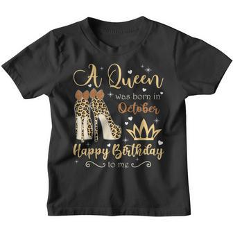 A Queen Was Born In October Birthday For Women Girls Leopard Youth T-shirt - Thegiftio UK