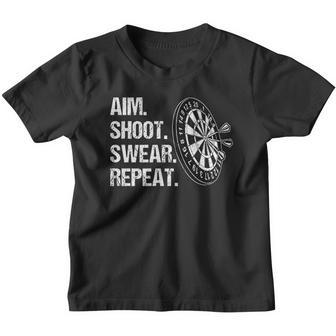 Aim Shoot Swear Repeat Funny Darts Player Youth T-shirt - Thegiftio UK