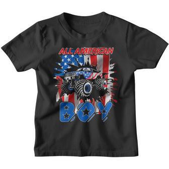 All American Boy Monster Truck Patriotic Usa Flag July 4Th Youth T-shirt - Thegiftio UK