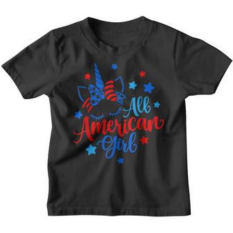 All American Girl Unicorn Usa Flag Patriotic 4Th Of July Kid Youth T-shirt - Thegiftio UK