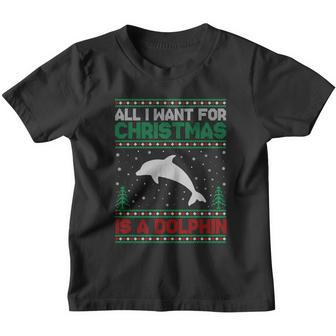 All I Want For Xmas Is A Dolphin Ugly Christmas Sweater Gift Youth T-shirt - Monsterry