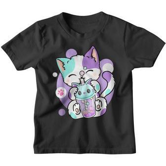 Anime Kawaii Cat Boba Bubble Tea Neko Boba Tea Cat For Girls Youth T-shirt - Thegiftio UK
