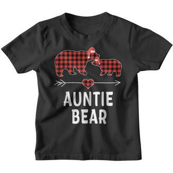 Auntie Bear Christmas Buffalo Plaid Red White & Black Youth T-shirt - Thegiftio UK