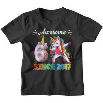 Awesome Since 2017 Dabbing Unicorn 6 Year Old Birthday Girl Youth T-shirt - Thegiftio UK