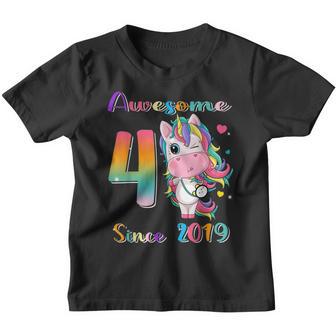 Awesome Since 2019 Flossing Unicorn 4 Year Old Birthday Girl Youth T-shirt - Thegiftio UK