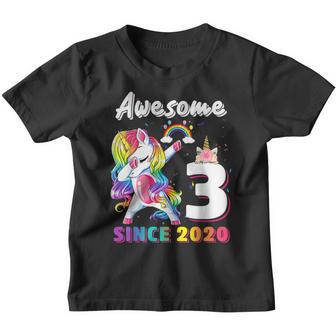 Awesome Since 2020 Dabbing Unicorn 3 Year Old Birthday Girl Youth T-shirt - Thegiftio UK