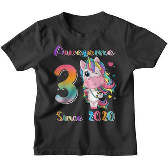Awesome Since 2020 Flossing Unicorn 3 Year Old Birthday Girl Youth T-shirt - Thegiftio UK