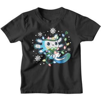 Axolotl Christmas Lights Xmas Tree Kids Girls Boys Pajamas Youth T-shirt - Thegiftio UK