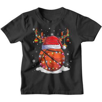 Basketball Santa Hat Reindeer Christmas Lights Funny Xmas V2 Youth T-shirt - Thegiftio UK