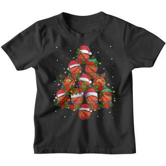 Basketball Santa Hat Reindeer Christmas Tree Lights Xmas Boy Youth T-shirt - Thegiftio UK