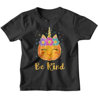 Be Kind Pumpkin Unicorn Girl Kids Orange Unity Day 2022 Youth T-shirt - Thegiftio UK