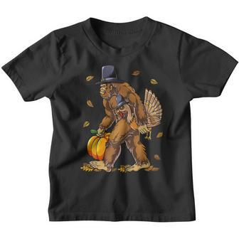Bigfoot Pilgrim Turkey Pumpkin Thanksgiving Day Boys Men Youth T-shirt | Mazezy