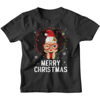 Black African American Girl Santa Hat Christmas Melanin Kids Youth T-shirt - Thegiftio UK