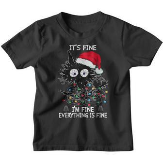 Black Cat Christmas Its Fine Im Fine Everything Is Fine Youth T-shirt - Thegiftio UK
