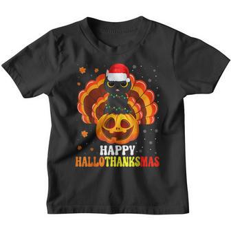 Black Cat Happy Hallothanksmas Youth T-shirt - Thegiftio UK