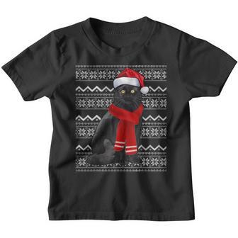 Black Cat Santa Hat Ugly Christmas Pajama Gifts Cat Lover Youth T-shirt - Thegiftio UK