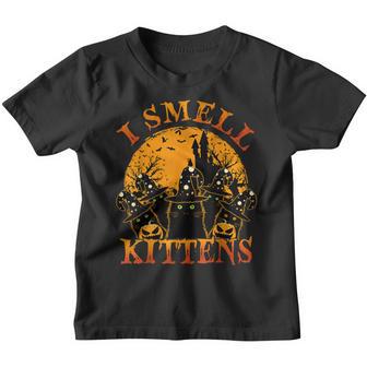 Black Cat Witch Hat Halloween I Smell Kittens Lover Gift Youth T-shirt - Thegiftio UK
