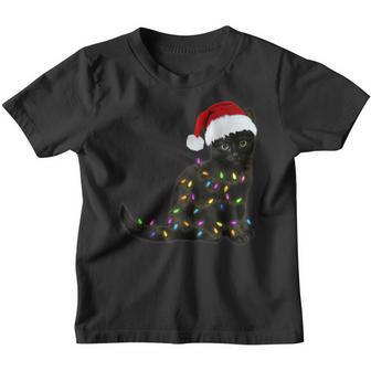 Black Cat With Christmas Light Funny Cat Lover Christmas V2 Youth T-shirt - Thegiftio UK