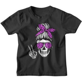 Boho Skeleton Messy Bun Bandana Halloween Apparel Sunglasses Youth T-shirt - Thegiftio UK