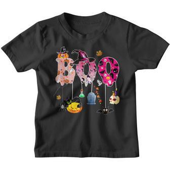 Boo Halloween Costume Spiders Ghosts Pumpkin & Witch Hat Youth T-shirt - Thegiftio UK