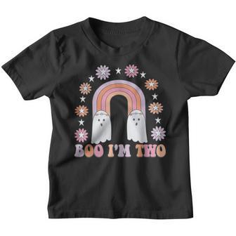 Boo Im Two Birthday Cute Boho Ghost Rainbow Halloween Youth T-shirt - Thegiftio UK