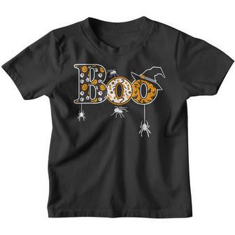 Boo With Spiders And Witch Hat Halloween Youth T-shirt - Thegiftio UK