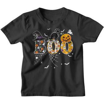 Boo With Spiders And Witch Hat Halloween Youth T-shirt - Thegiftio UK